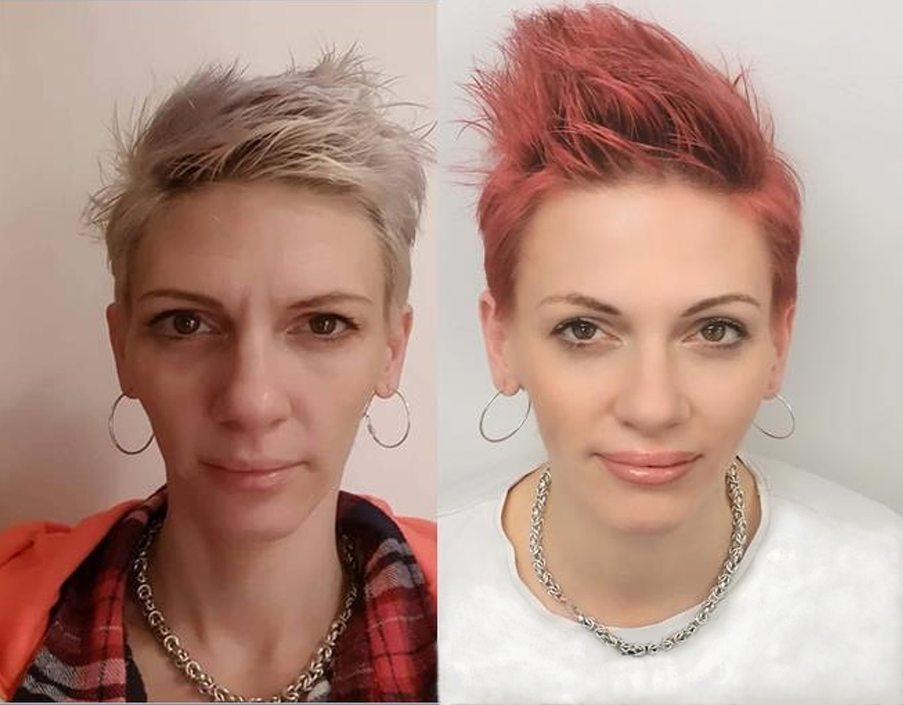 Kateřina před a po PMU s novou barvou vlasů